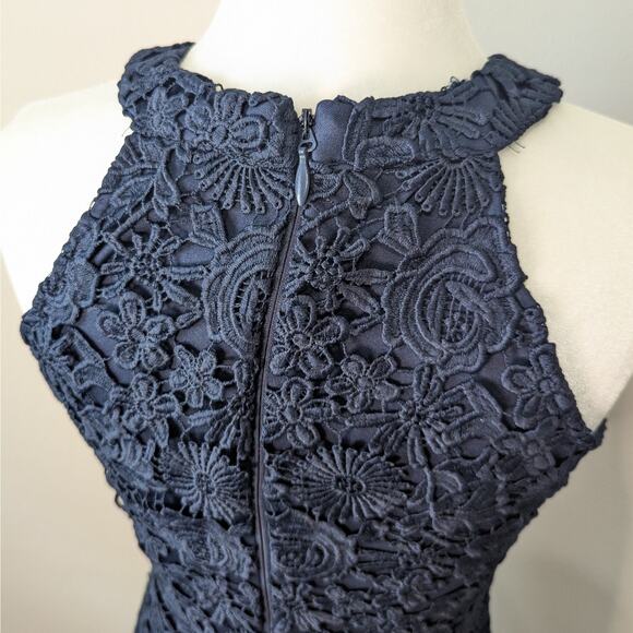 Lulus Navy Blue Love Poem Halter Lace Overlay Sheath Midi Dress Size Small - Picture 5 of 8
